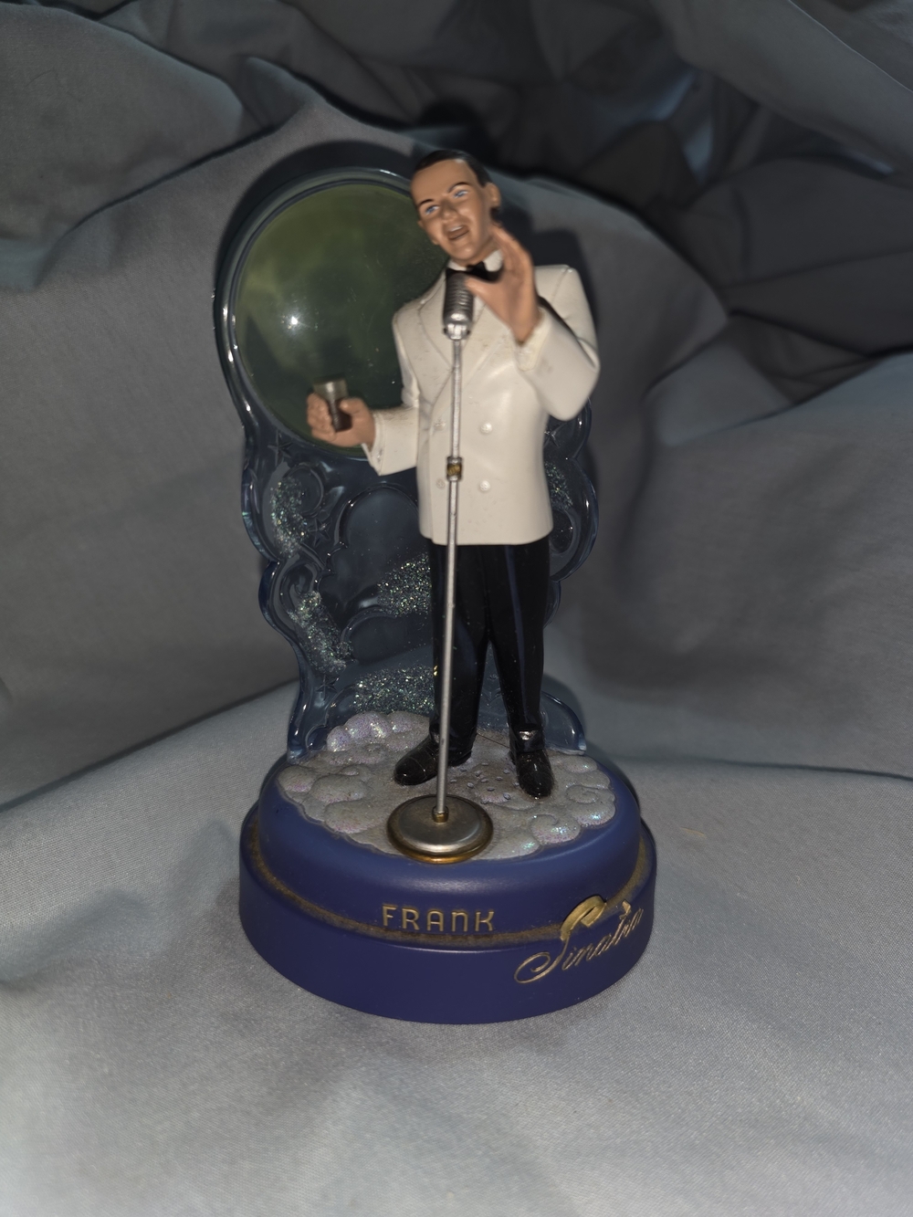 Frank Sinatra Figurine Musician Home Art Decor - White Jacket, Blue Base